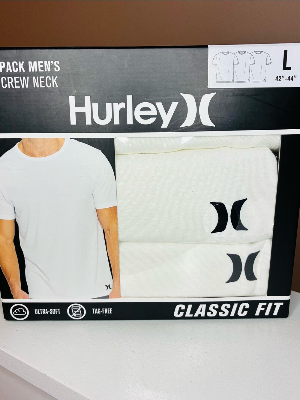 Hurley White Men’s Crew Neck Undershirts - Classic Fit 3-Pack Large